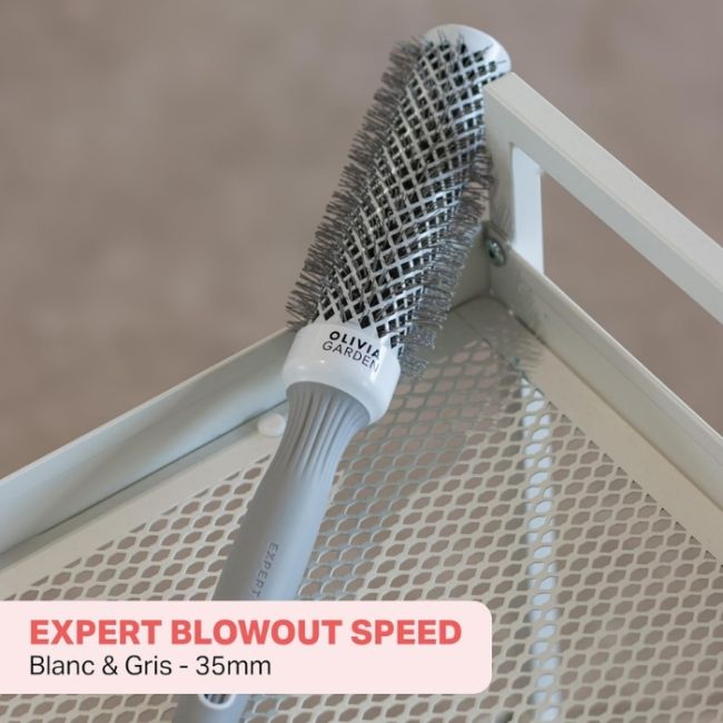 Brosse brushing Expert Blowout Speed nylon ondulé blanc & gris 35mm Olivia Garden