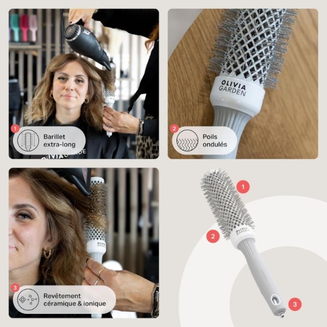 Brosse brushing Expert Blowout Speed nylon ondulé blanc & gris 35mm Olivia Garden