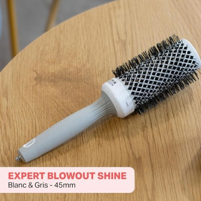 Brosse brushing Expert Blowout Shine nylon blanc & gris 45mm Olivia Garden