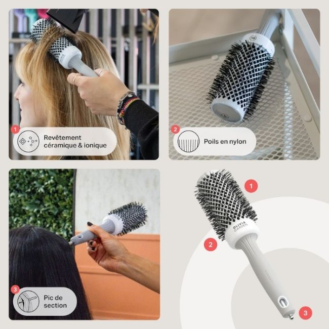 Brosse brushing Expert Blowout Shine nylon blanc & gris 45mm Olivia Garden