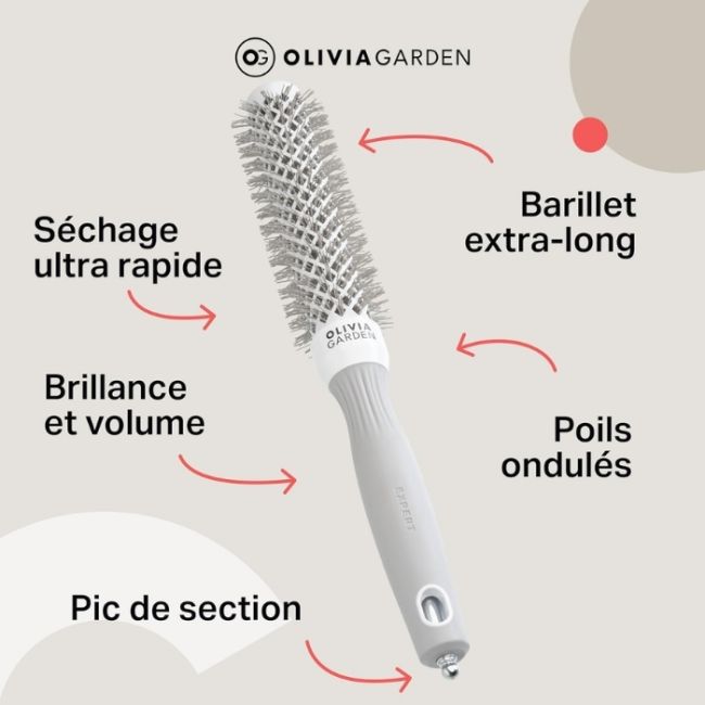 Brosse brushing Expert Blowout Speed nylon ondulé blanc & gris 25mm Olivia Garden