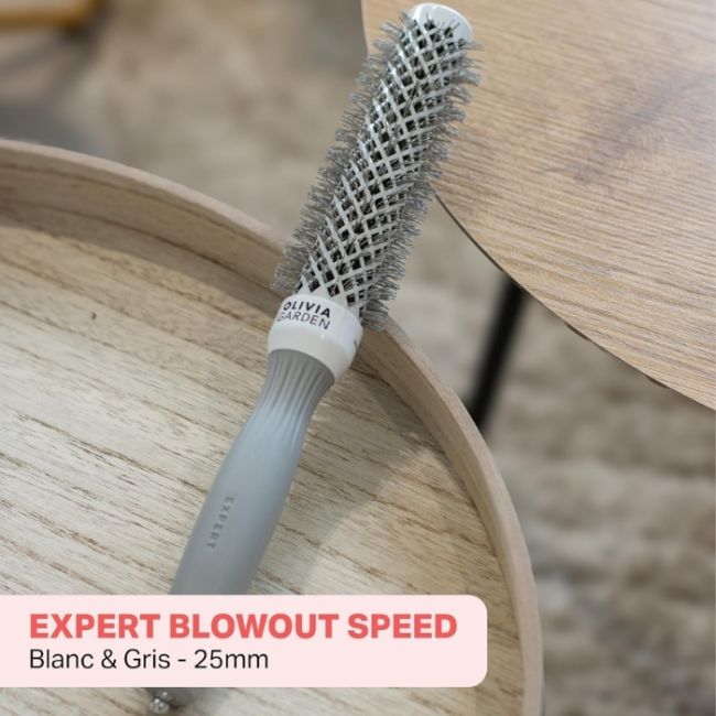 Brosse brushing Expert Blowout Speed nylon ondulé blanc & gris 25mm Olivia Garden