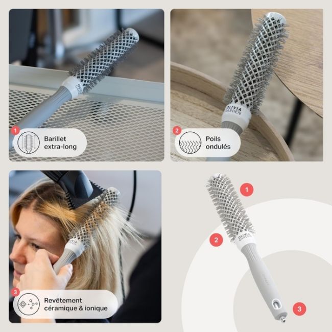 Brosse brushing Expert Blowout Speed nylon ondulé blanc & gris 25mm Olivia Garden