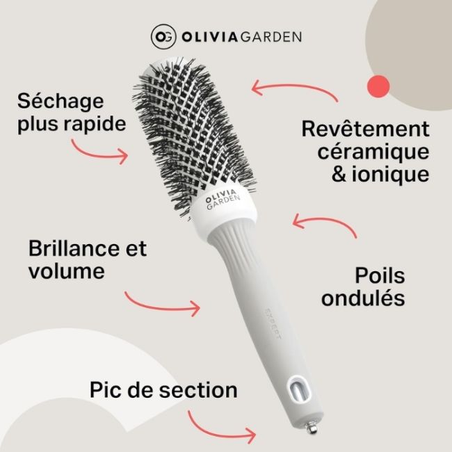 Brosse brushing Expert Blowout Shine blanc & gris 35mm Olivia Garden
