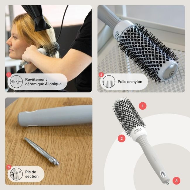 Brosse brushing Expert Blowout Shine blanc & gris 35mm Olivia Garden