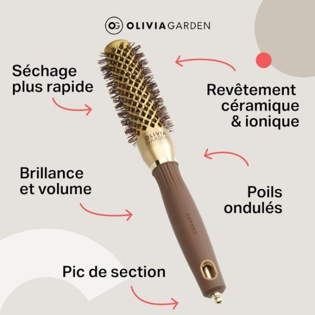 Brosse brushing Expert Blowout Shine nylon ondulé doré & marron 25mm Olivia Garden