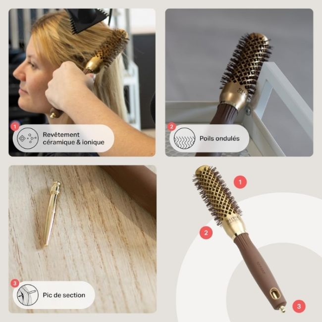 Brosse brushing Expert Blowout Shine nylon ondulé doré & marron 25mm Olivia Garden