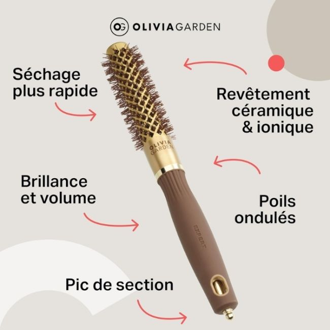 Brosse brushing Expert Blowout Shine nylon ondulé doré & marron 20mm Olivia Garden
