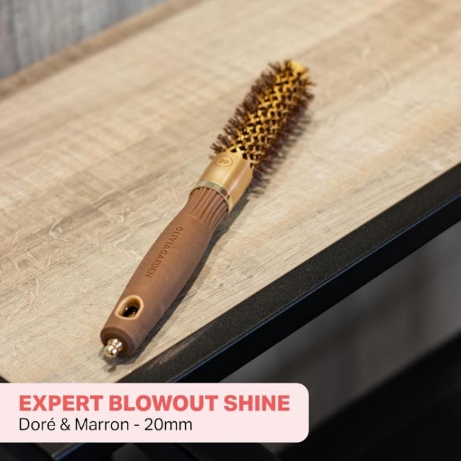 Brosse brushing Expert Blowout Shine nylon ondulé doré & marron 20mm Olivia Garden
