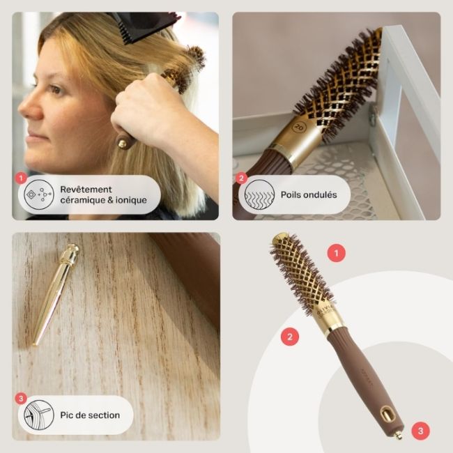 Brosse brushing Expert Blowout Shine nylon ondulé doré & marron 20mm Olivia Garden