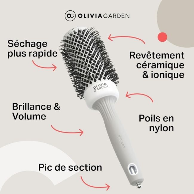 Brosse brushing Expert Blowout Shine nylon blanc gris 25mm Olivia Garden