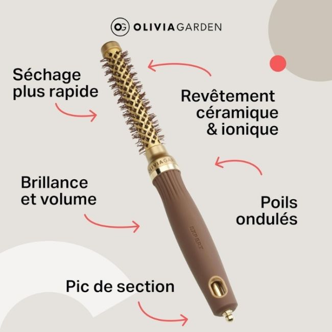 Brosse brushing Expert Blowout Shine ondulé doré & marron 15mm Olivia Garden