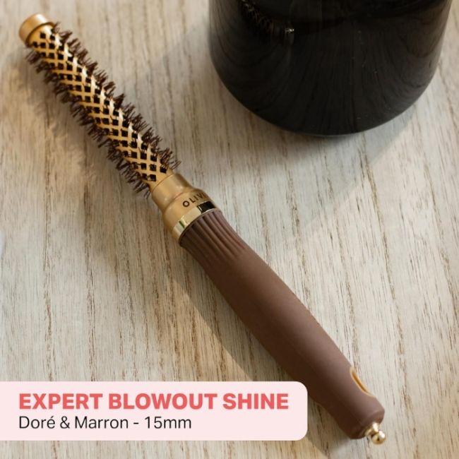 Brosse brushing Expert Blowout Shine ondulé doré & marron 15mm Olivia Garden