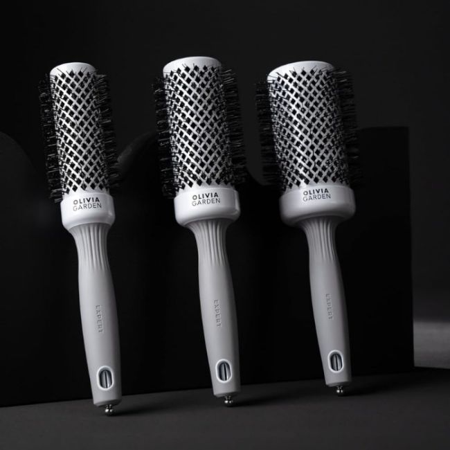 Brosse brushing Expert Blowout Shine nylon blanc & gris 20mm Olivia Garden