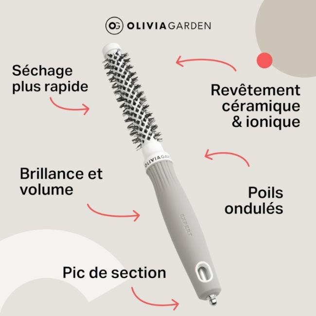 Brosse brushing Expert Blowout Shine nylon blanc & gris 15mm Olivia Garden