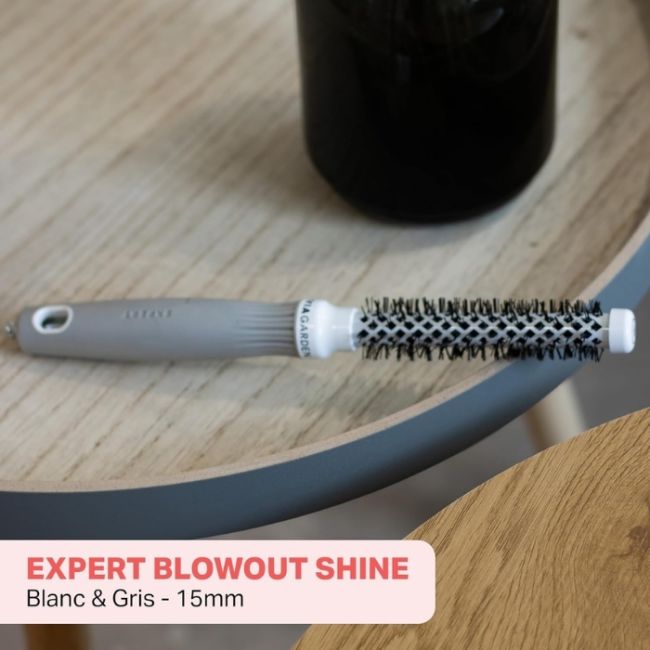 Brosse brushing Expert Blowout Shine nylon blanc & gris 15mm Olivia Garden