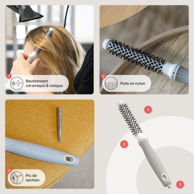 Brosse brushing Expert Blowout Shine nylon blanc & gris 15mm Olivia Garden