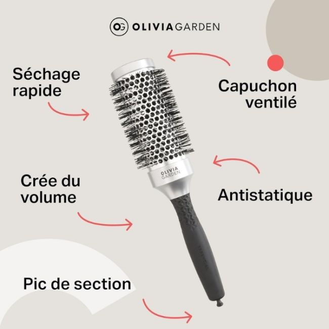Brosse brushing Essential Blowout classic nylon argent 45mm Olivia Garden