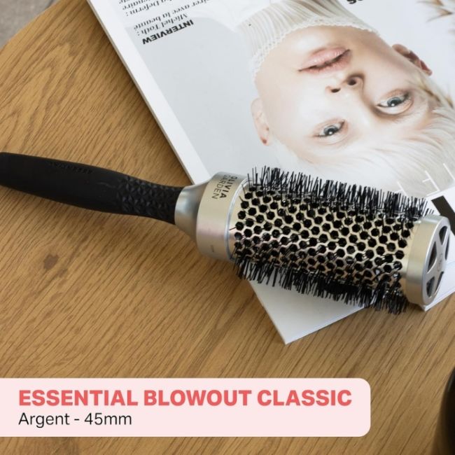 Brosse brushing Essential Blowout classic nylon argent 45mm Olivia Garden
