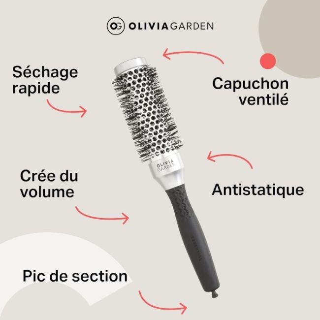 Brosse brushing Essential Blowout classic nylon argent 35mm Olivia Garden