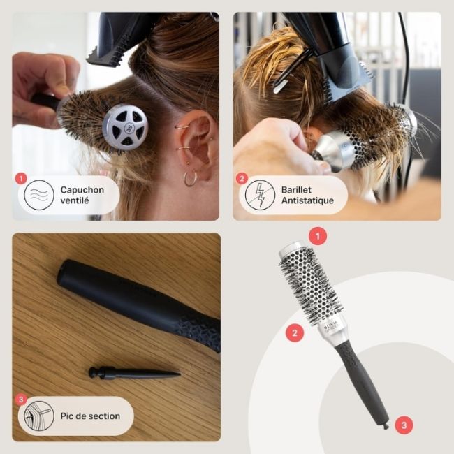 Brosse brushing Essential Blowout classic nylon argent 35mm Olivia Garden