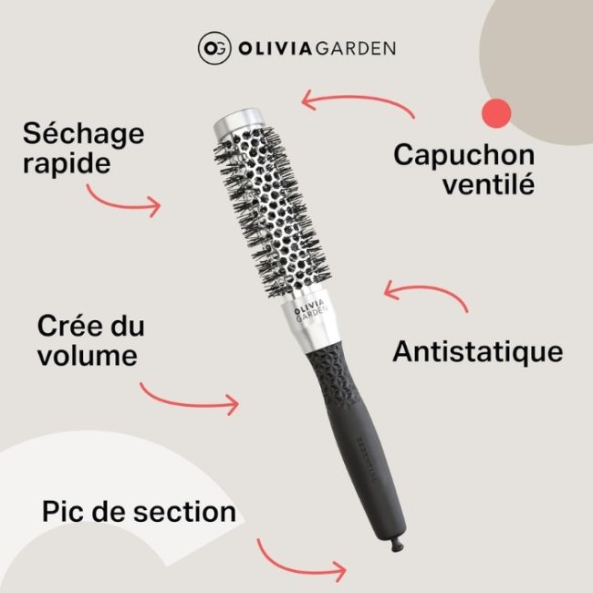 Brosse brushing Essential Blowout classic nylon argent 25mm Olivia Garden