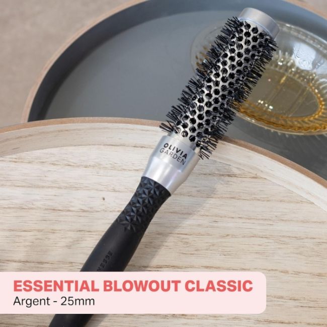 Brosse brushing Essential Blowout classic nylon argent 25mm Olivia Garden