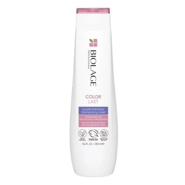 Shampoing violet neutralisant reflets jaunes cheveux colorés Color Last Biolage 250ml
