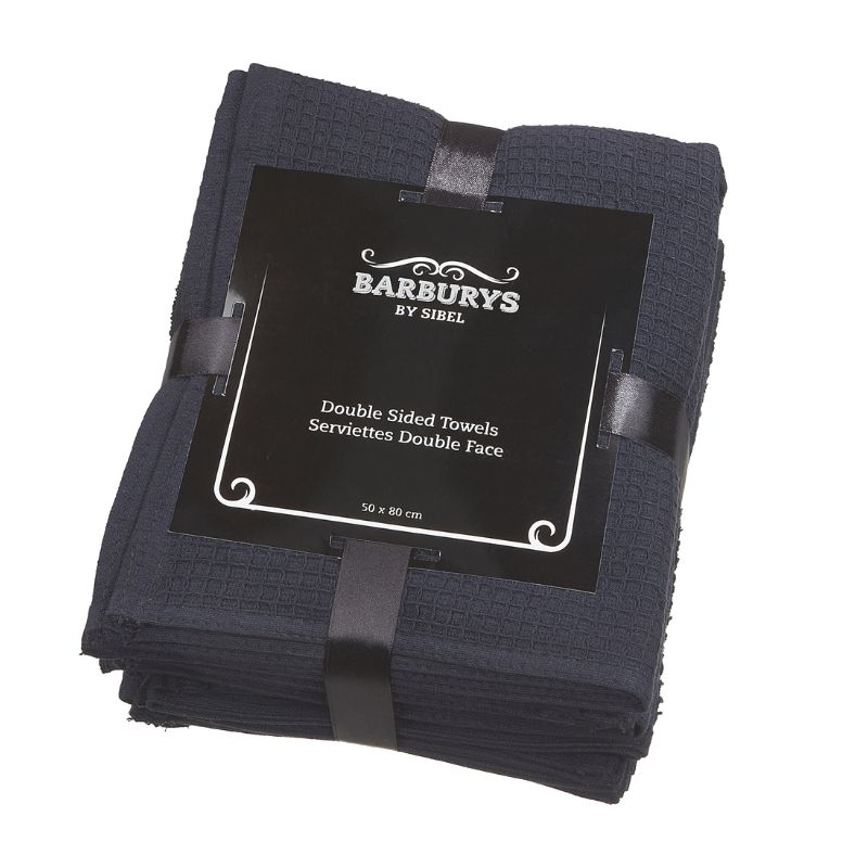 Paquet de 6 serviettes barbier double face noires Barbury's Paquet de 6 serviettes barbier double face noires Barbury's