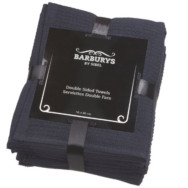 Paquet de 6 serviettes barbier double face noires Barbury's Paquet de 6 serviettes barbier double face noires Barbury's