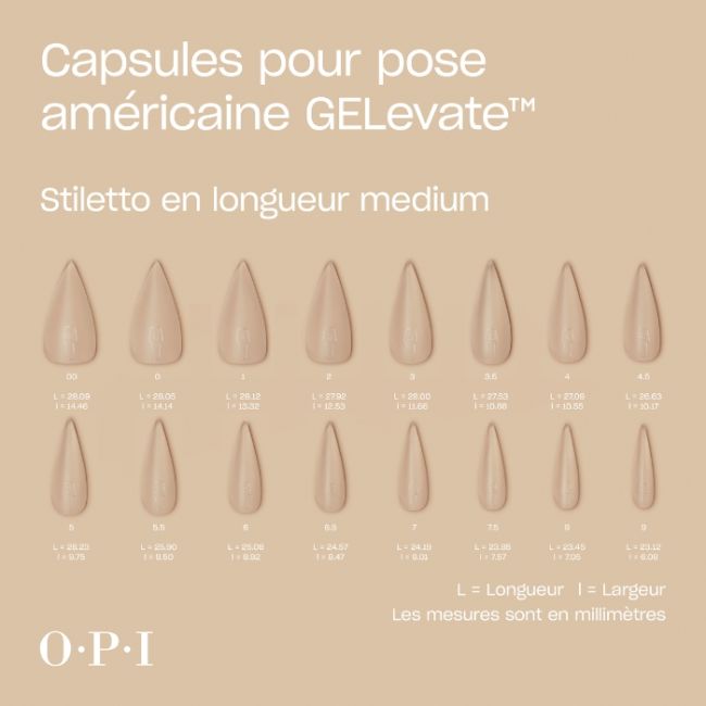 Capsules en Gel Souple Capsules Medium Stiletto GELevate OPI 1 boîte (640 pcs)