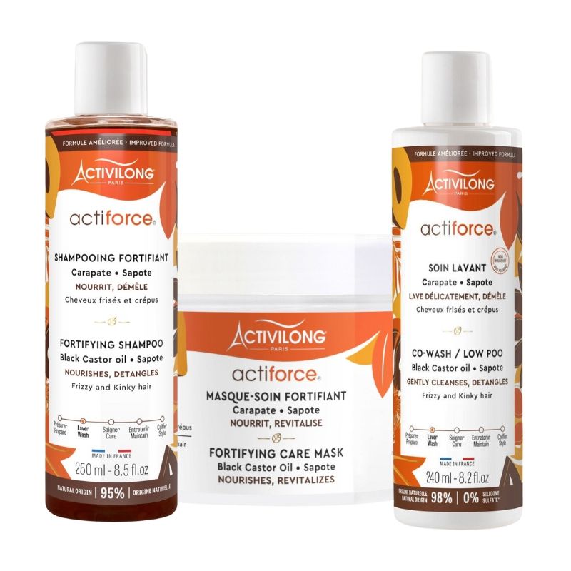 Trio stärkendes Shampoo, Reinigungscreme und Maske Actiforce Activilong