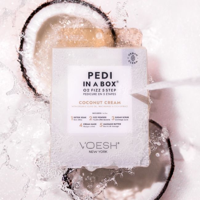 Soin des pieds 5 étapes Pedi in a box O2 Fizz Coconut Cream Voesh