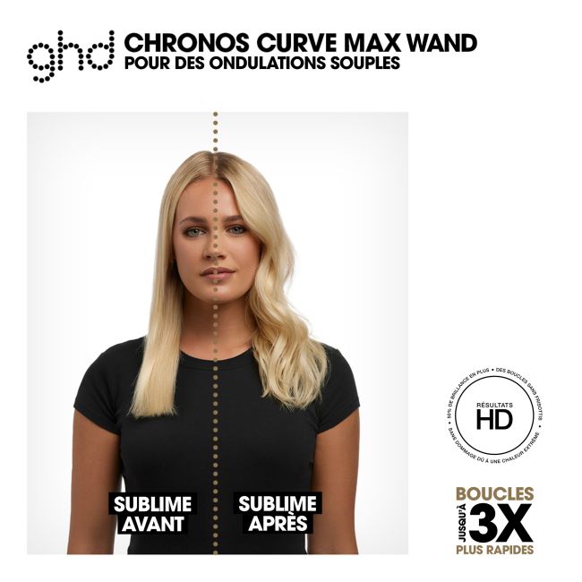 Boucleur ghd chronos curve max wand se traduce como "Rizador ghd chronos curve max" en español.