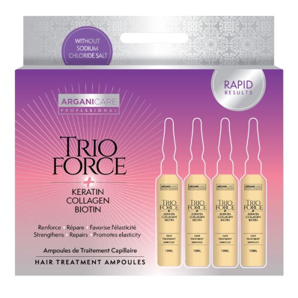 Cure Traitement Réparateur Avancé cheveux Trio Force Arganicare 4x10ml