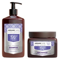 Duo shampooing + masque déjaunisseur cheveux gris et blonds Silver Arganicare