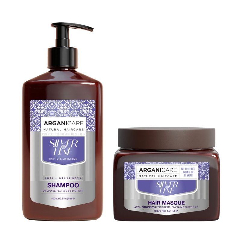 Duo shampooing + masque déjaunisseur cheveux gris et blonds Silver Arganicare