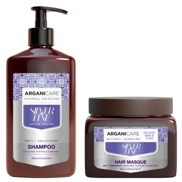 Duo shampooing + masque déjaunisseur cheveux gris et blonds Silver Arganicare Duo shampooing + masque déjaunisseur cheveux gris et blonds Silver Arganicare