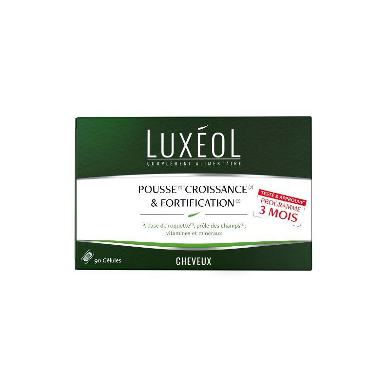 Complementos alimentares para o crescimento, fortalecimento e fortificação do cabelo, tratamento de 3 meses Luxéol 90 cápsulas