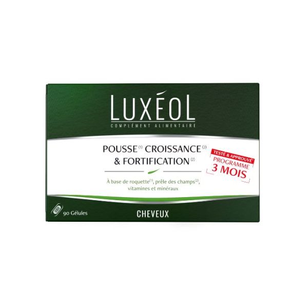 Complementos alimentares para o crescimento, fortalecimento e fortificação do cabelo, tratamento de 3 meses Luxéol 90 cápsulas