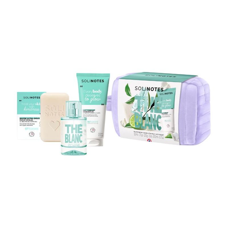 Trousse Thé Blanc Eau de Parfum 50ml + savon 100g + laits corps 200ml Solinotes