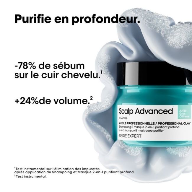 Argile purifiante 2-en-1 cheveux gras Scalp Advanced L'Oréal Professionnel 250ML