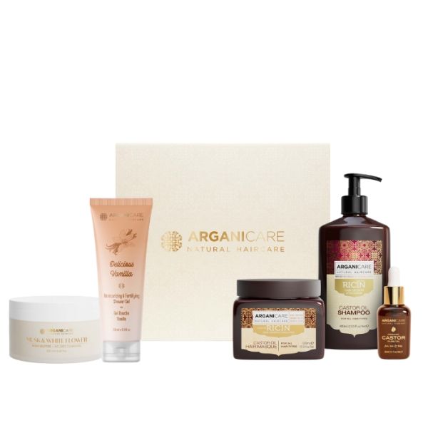 Coffret cabelo e corpo Pousse e Bem-Estar 5 cuidados Arganicare Coffret cabelo e corpo Pousse e Bem-Estar 5 cuidados Arganicare