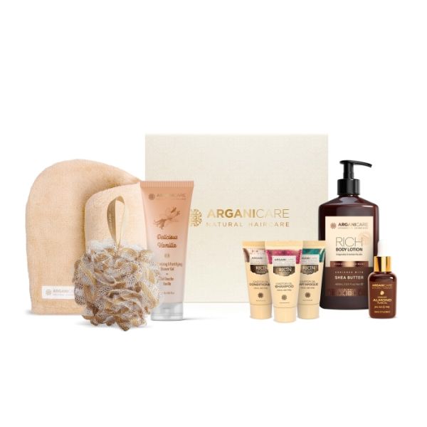 Coffret Cuidado Completo cabelos e corpo Ricin, Karité e Amêndoa Doce 8 cuidados Arganicare Coffret Cuidado Completo cabelos e corpo Ricin, Karité e Amêndoa Doce 8 cuidados Arganicare