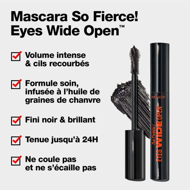 Máscara SO FIERCE! Eyes Wide Open N°101 Preto Mais Intenso À Prova D'Água REVLON