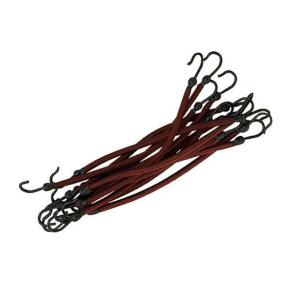 Pacote de 12 elásticos com ganchos castanhos. Pacote de 12 elásticos com ganchos castanhos.