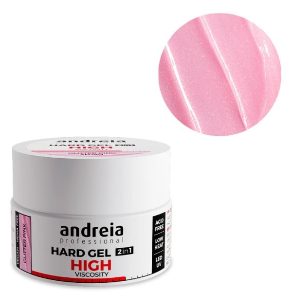 Gel de construção de alta viscosidade Glitter Pink Andreia 22g