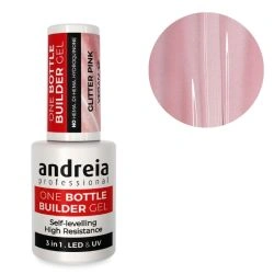 Gel de construction 3-en-1 One Bottle Gel Glitter Pink Andreia 14ml