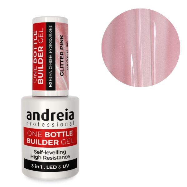 Bouwgel 3-in-1 One Bottle Gel Glitter Roze Andreia 14ml