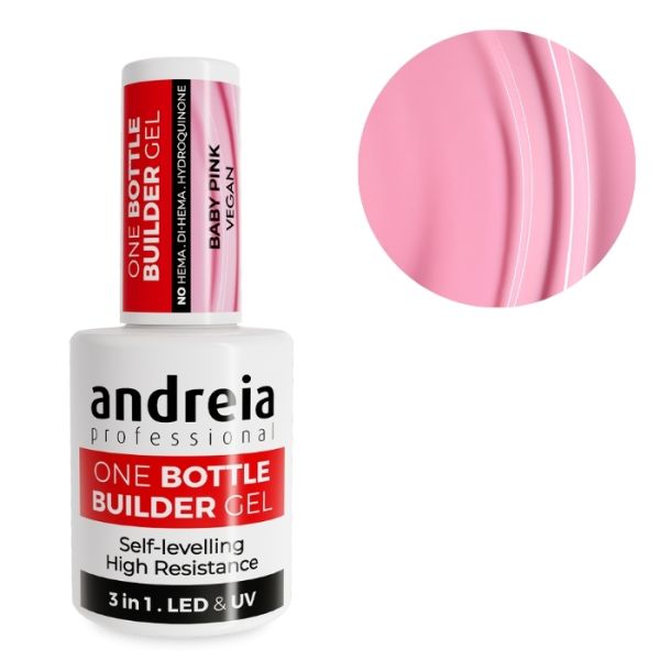 Bouwhars gel 3-in-1 One Bottle Gel lage viscositeit Baby Pink Andreia 14ml